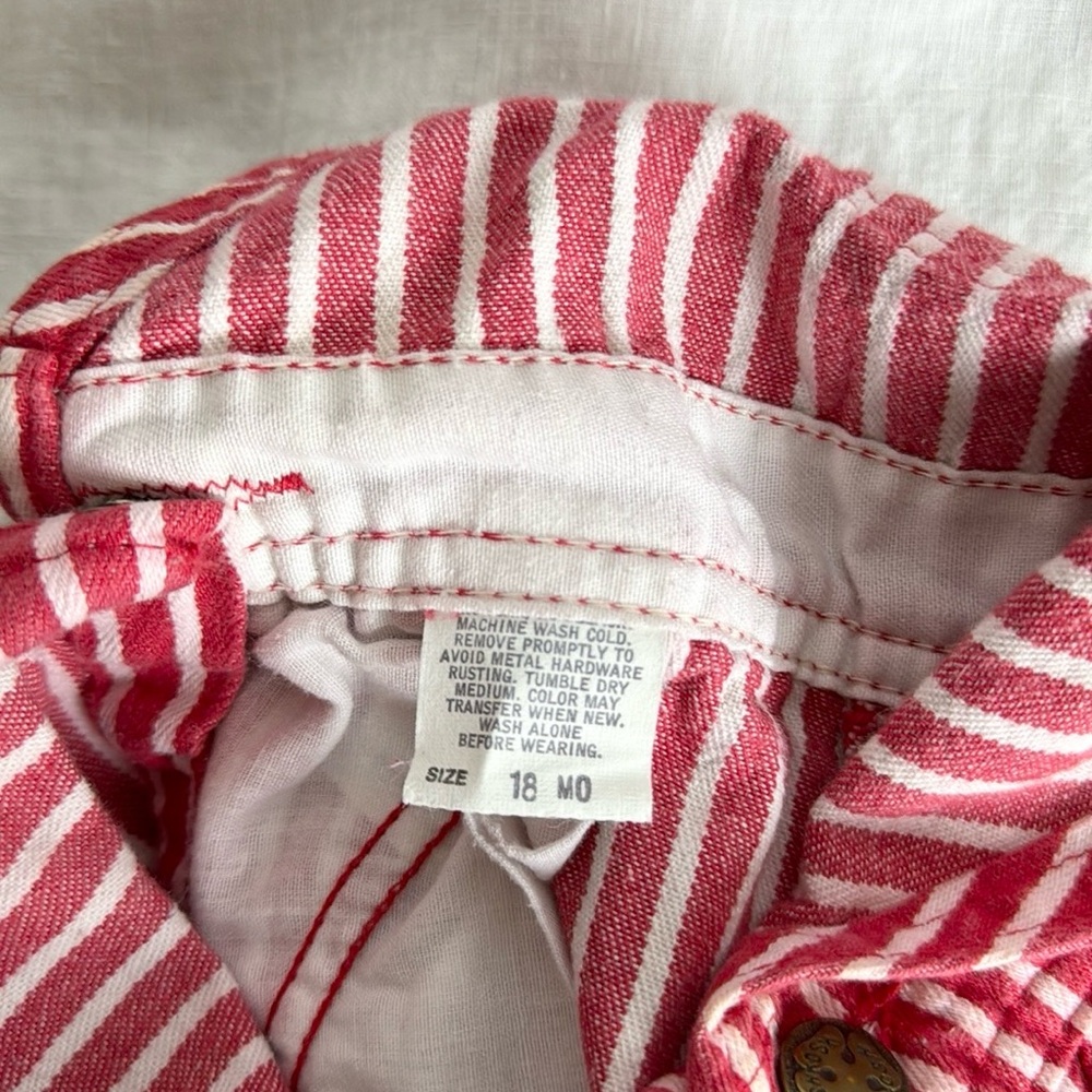 Vintage OshKosh B’Gosh Railroad Stripe Overall Patch Detail Size 18 Months - Picture 13 of 14
